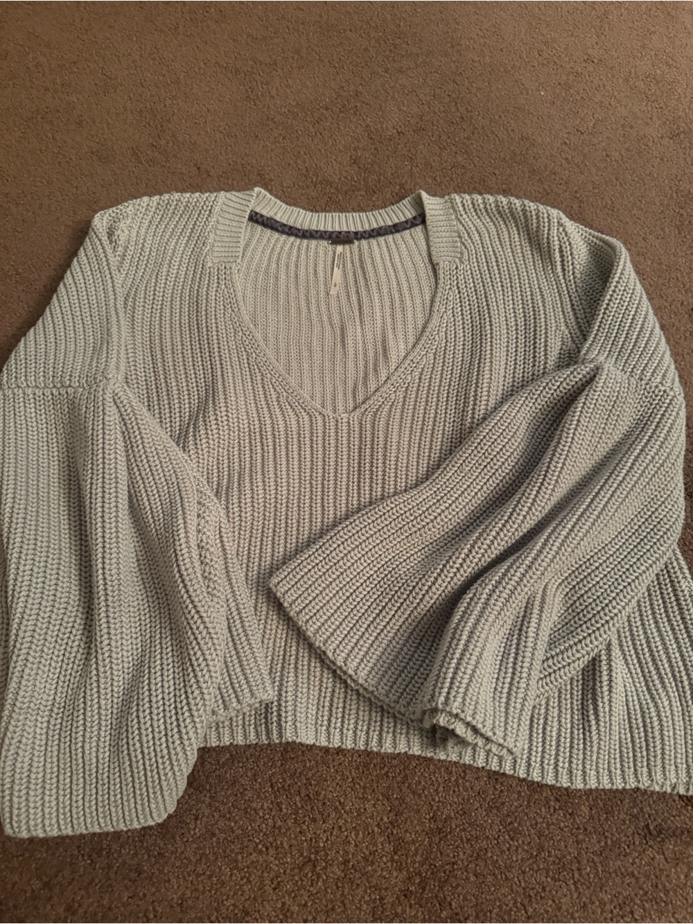 Free people Women's V-Neck Chunky Knit Sweater - Light Gray